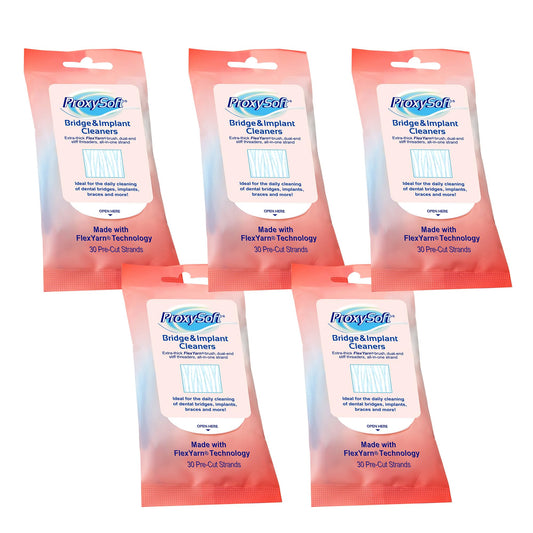 Proxysoft dental floss threaders and 5 travel-size packs for bridges and implants