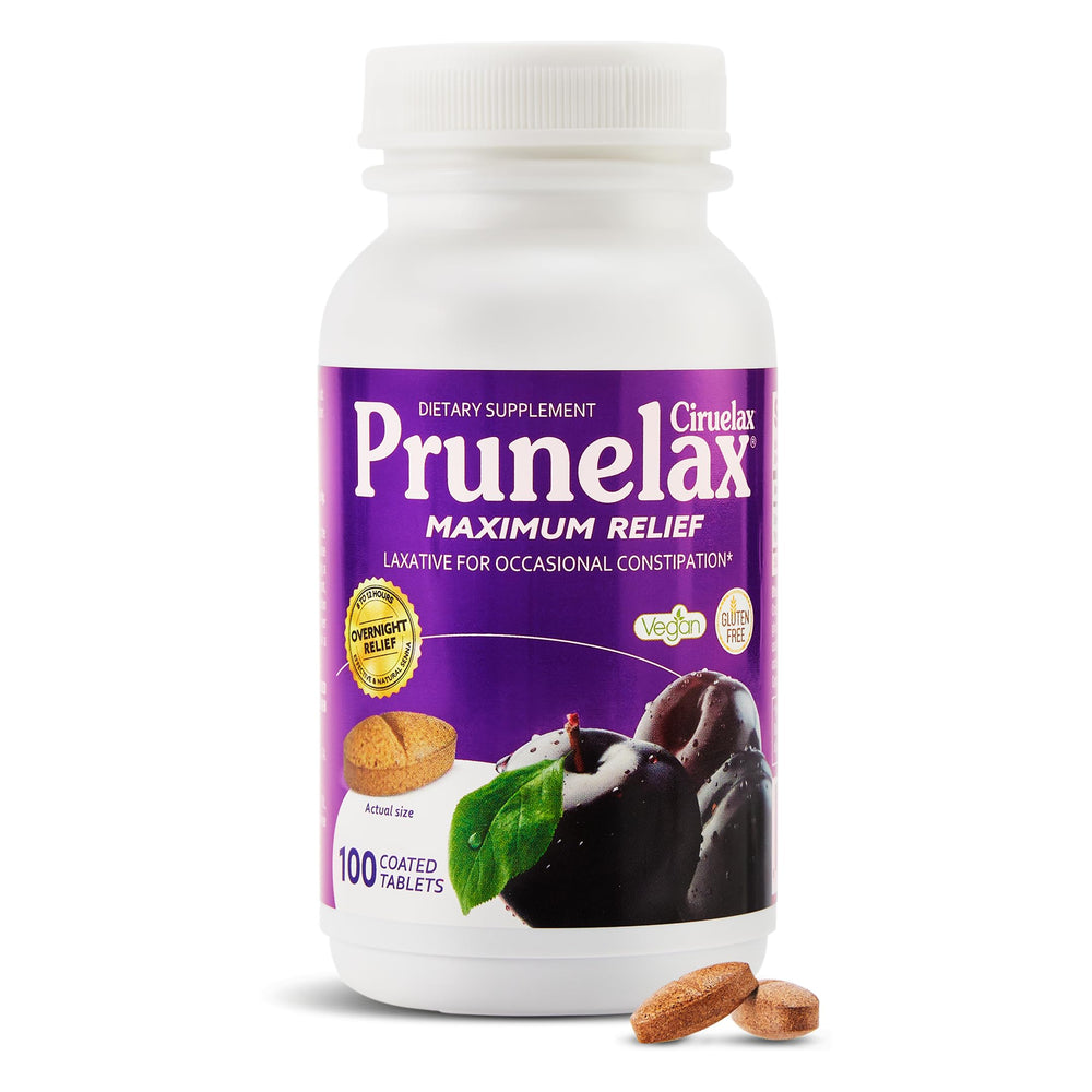 Prunelax Ciruelax maximum relief tablets front-pack ready for overnight relief.