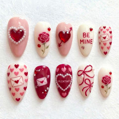 PSBRBAD Valentine press-on nails almond shape for quick salon-like wear at home.