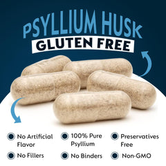 Close-up of psyllium husk capsules