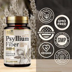 Close-up view of psyllium husk capsules in veggie capsules