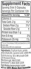 Nutrition label on psyllium husk capsules packaging