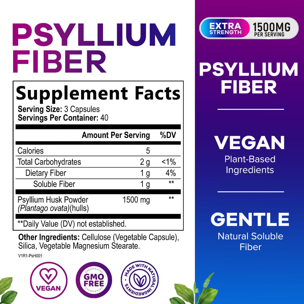 Close-up of psyllium husk fiber capsules in a clear bowl