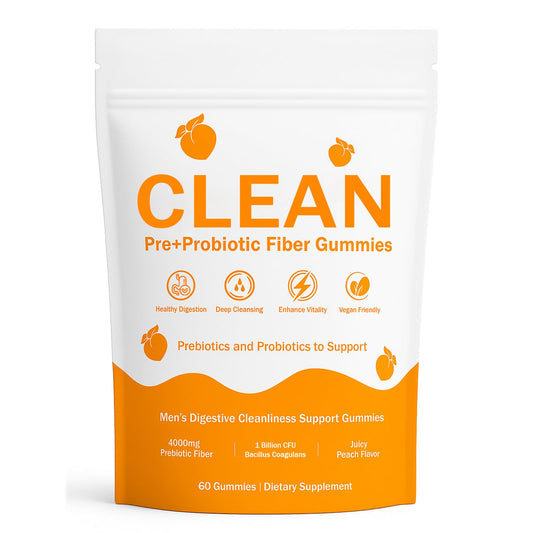 Pucges Peach Flavor Clean Prebiotic Fiber Gummies for Men bottle, 60-count
