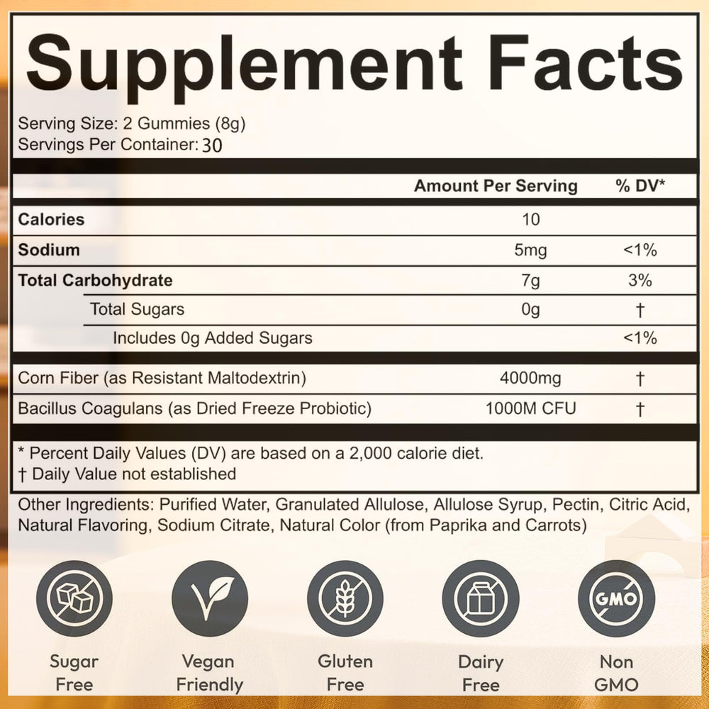 Illustration of probiotic and prebiotic fiber gummies