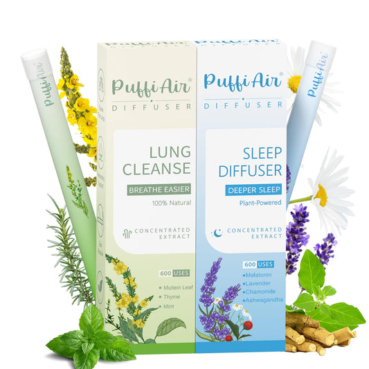 PUFFIAIR Night & Day Relax Duo product shot showing dual diffuser pens