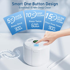 Cleans dentures, aligners, mouth guards, jewelry and more