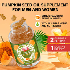 Label showing ingredients: pumpkin seed oil, saw palmetto, zinc