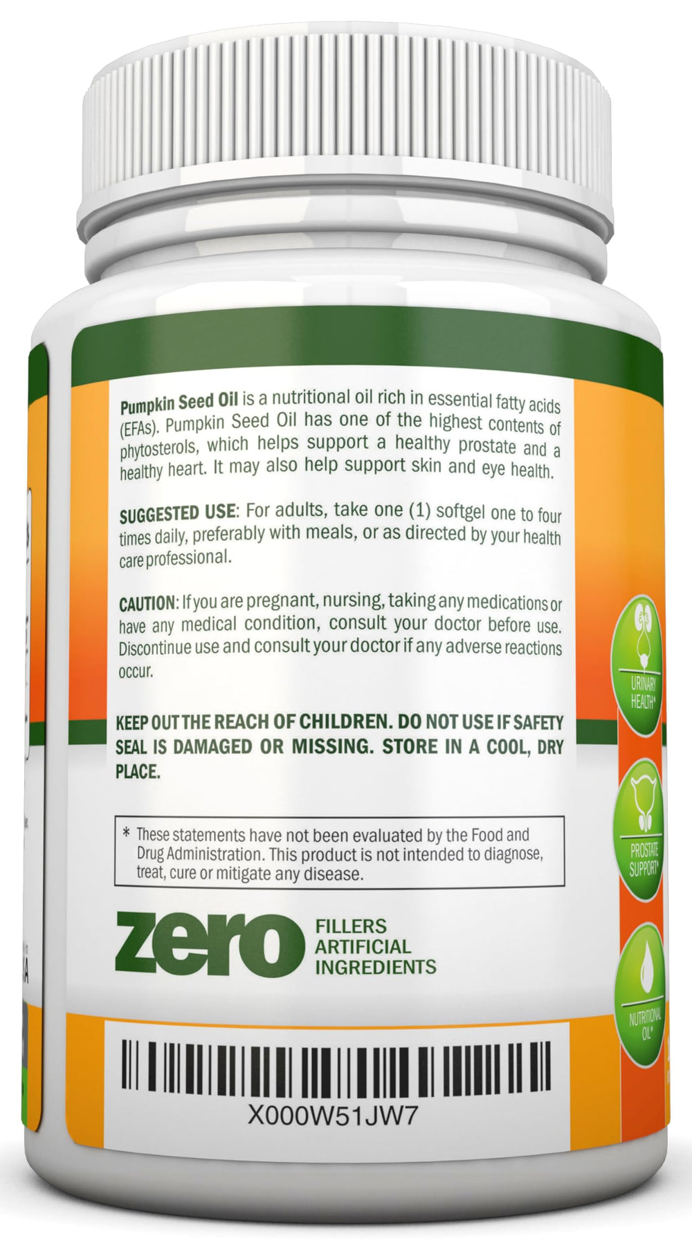 Ingredients panel for pumpkin seed oil supplement