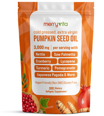 Bottle of Pumpkin Seed Oil Prostate Health supplement with label