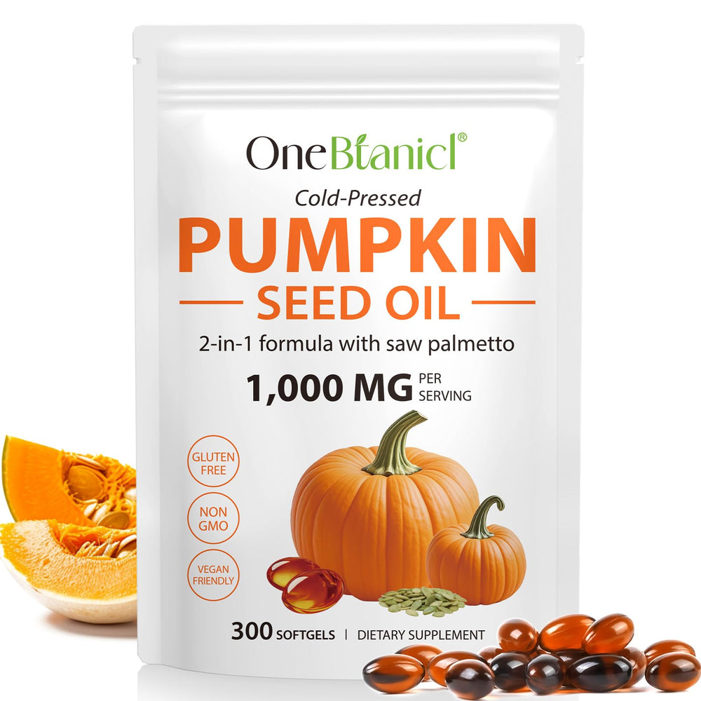 Front view of Pumpkin Seed Oil with Saw Palmetto softgels bottle