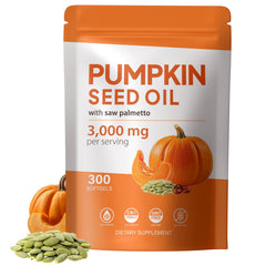 Pumpkin seed oil with saw palmetto capsules bottle and label – 300 softgels