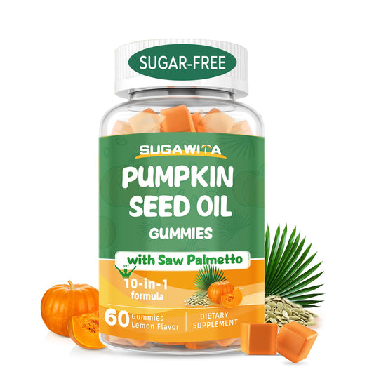 Bottle front view of Pumpkin Seed Oil with Saw Palmetto Gummies