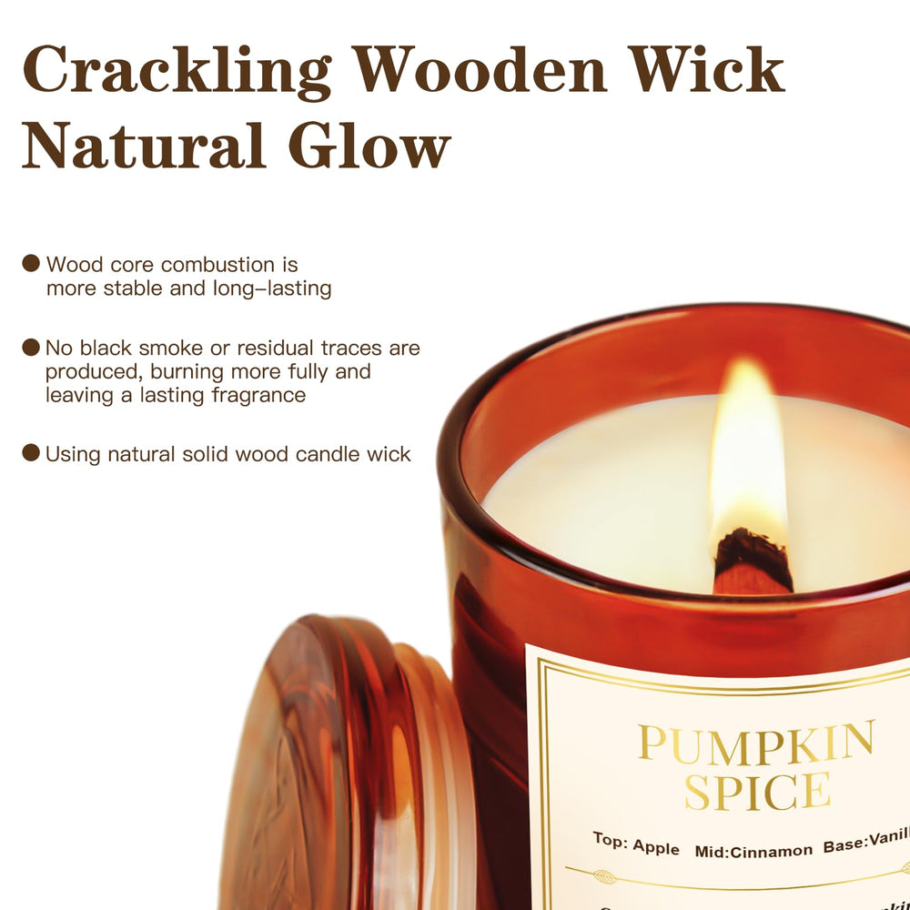 Pumpkin Spice candle close-up with wood wick
