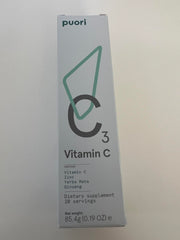 Close-up of label detailing Vitamin C sources and ingredients