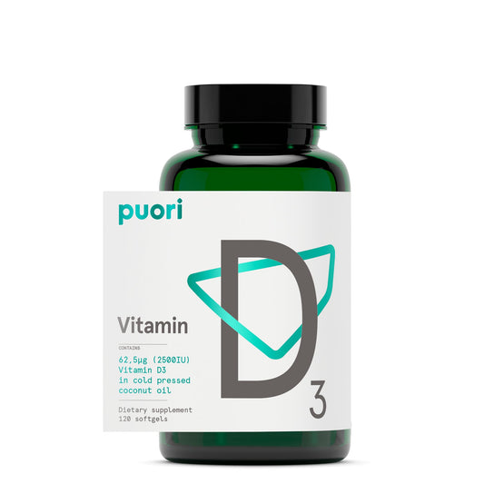 Puori Vitamin D3 Softgels bottle and label