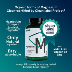Close-up of Puori Magnesium Complex capsules highlighting absorption-friendly forms