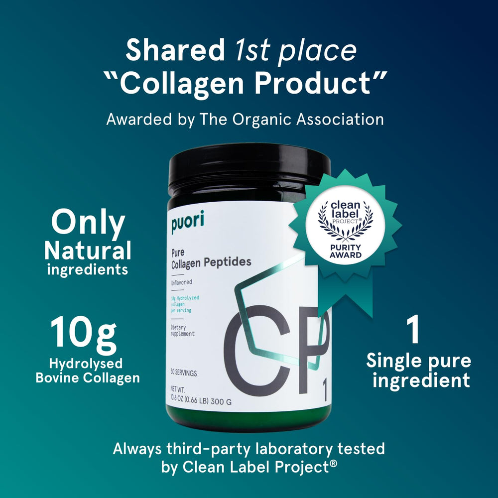 Close-up of CP1 collagen peptides powder label