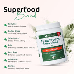 Nutrition label highlighting 16g protein per serving on Pur Tesai TesaiGreens