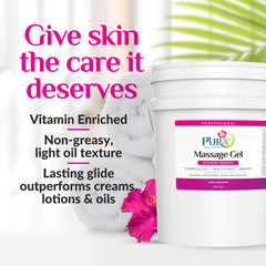 Side view of PURA 1st Vitamin Therapy Massage Gel 5 Gallon bottle