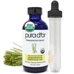 PURA D'OR Lemongrass Essential Oil 4oz front view bottle
