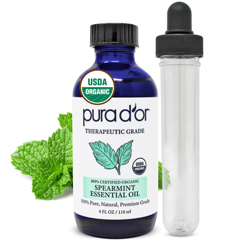 PURA D'OR Spearmint Essential Oil 4oz bottle with glass dropper