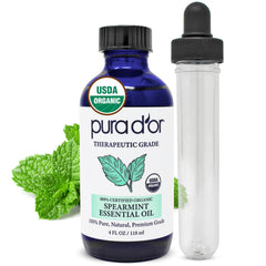 PURA D'OR Spearmint Essential Oil 4oz bottle with glass dropper