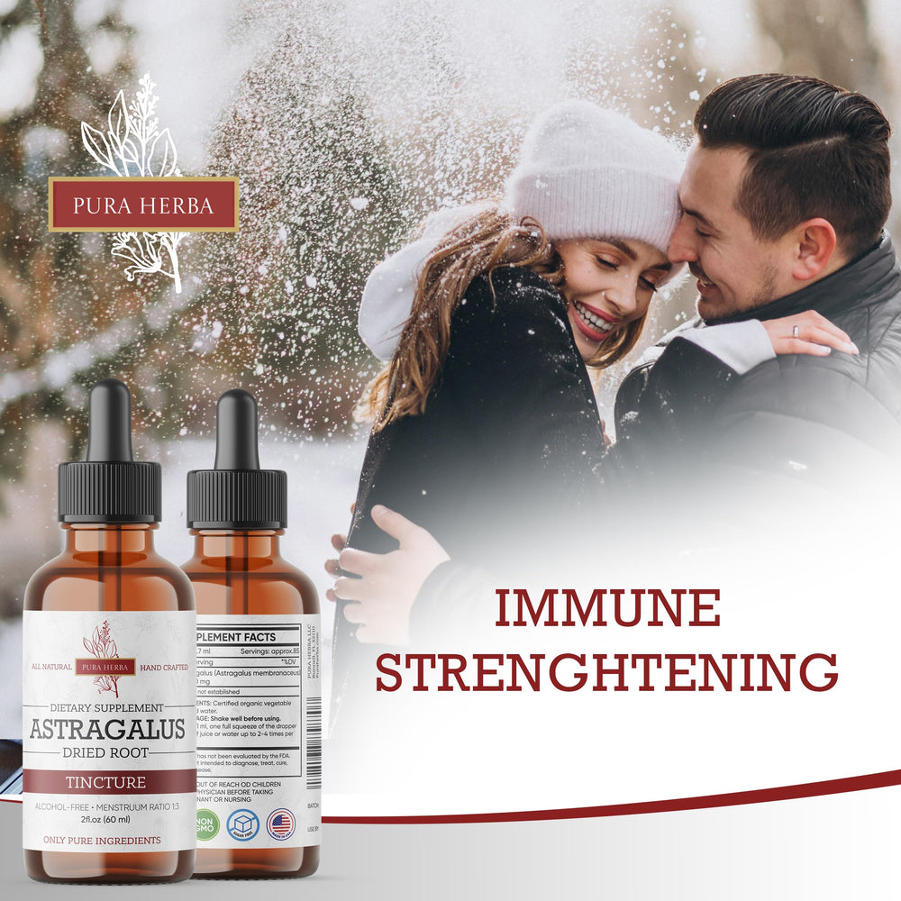 Pura Herba Astragalus tincture bottle with dropper and label