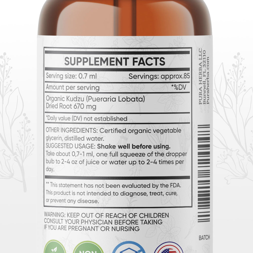 Made in USA GMP-certified facility logo with Kudzu Root Extract packaging