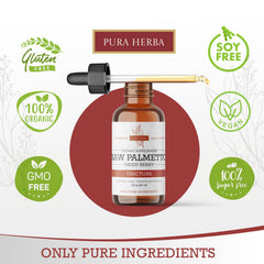 Label on Pura Herba Saw Palmetto Tincture bottle showing Made in USA