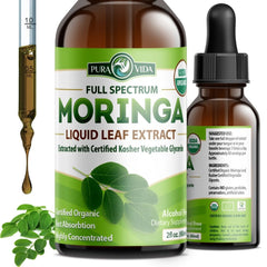 Front view of PURA VIDA Moringa Liquid Drops bottle