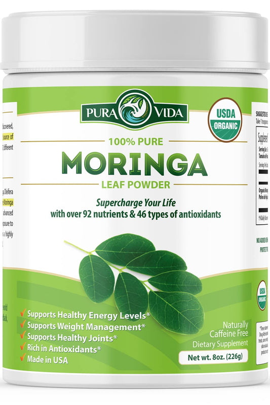 PURA VIDA Moringa Powder bottle with organic label