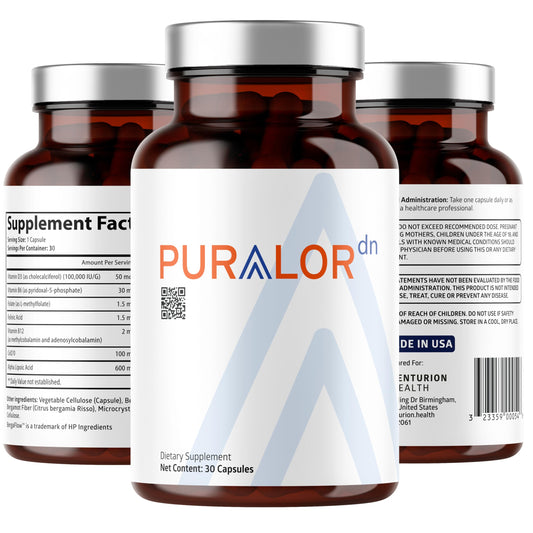 Puralor DN nerve support bottle label on white background
