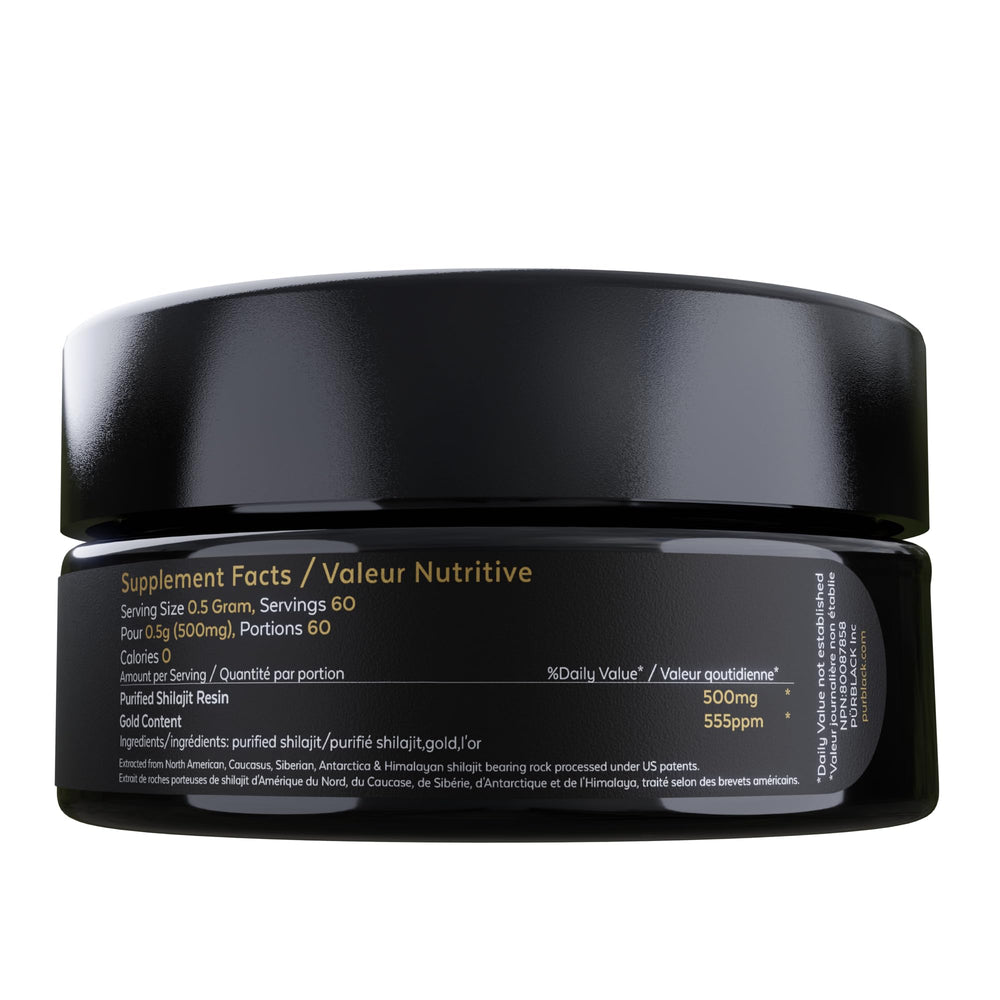 Pürblack Live Resin Pure Gold Shilajit USA-made packaging highlights brand trust.