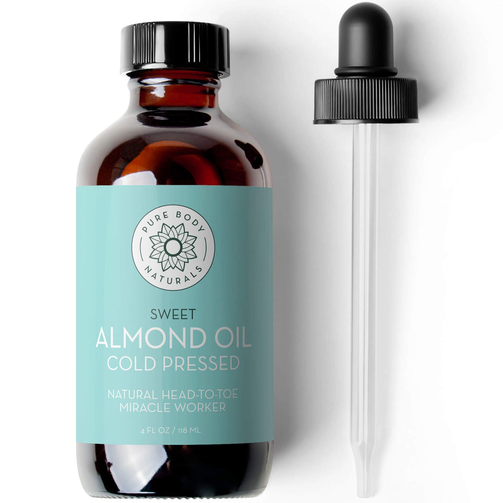 Pure Body Naturals Sweet Almond Oil bottle 4 oz with dropper