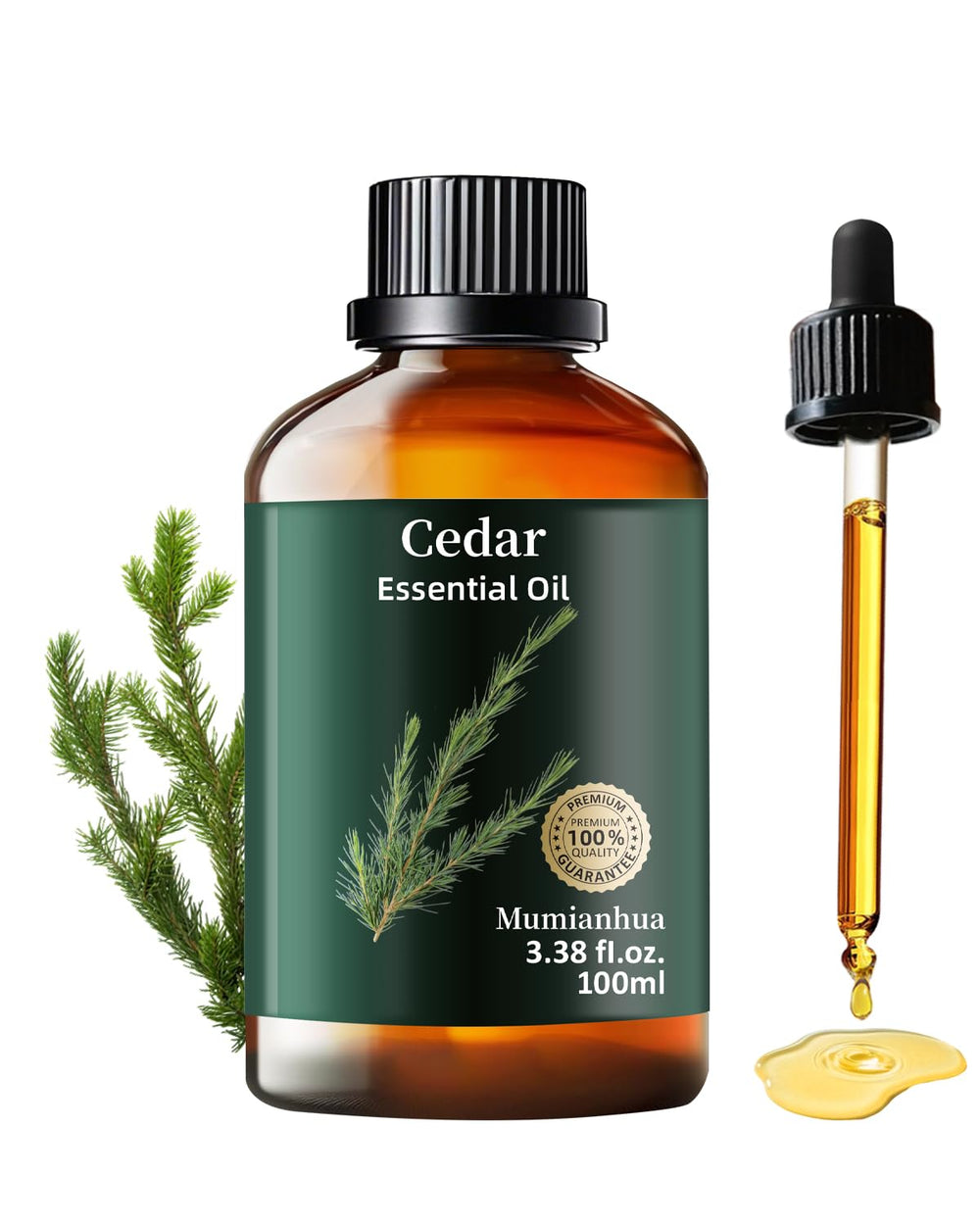 Bottle of pure cedarwood essential oil for bedtime atmosphere