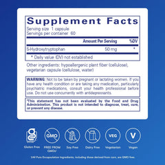 Close-up of 5-HTP 50 mg capsules