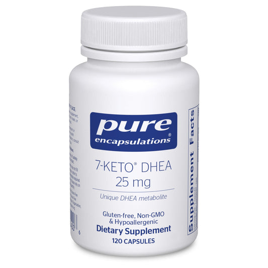 Pure Encapsulations 7-Keto DHEA 25 mg 120 capsules bottle on white background