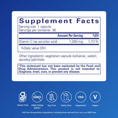 Front label of Pure Encapsulations Ascorbic Acid 1000 mg capsules