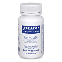 Pure Encapsulations B12 Folate 30 capsules bottle on white background
