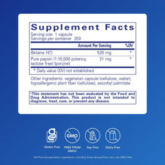 Betaine HCl Pepsin capsules poured from bottle