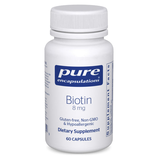 Front view of Pure Encapsulations Biotin 8 mg bottle with label