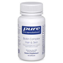 Pure Encapsulations Biotin Complex bottle with capsules for healthy hair and skin support