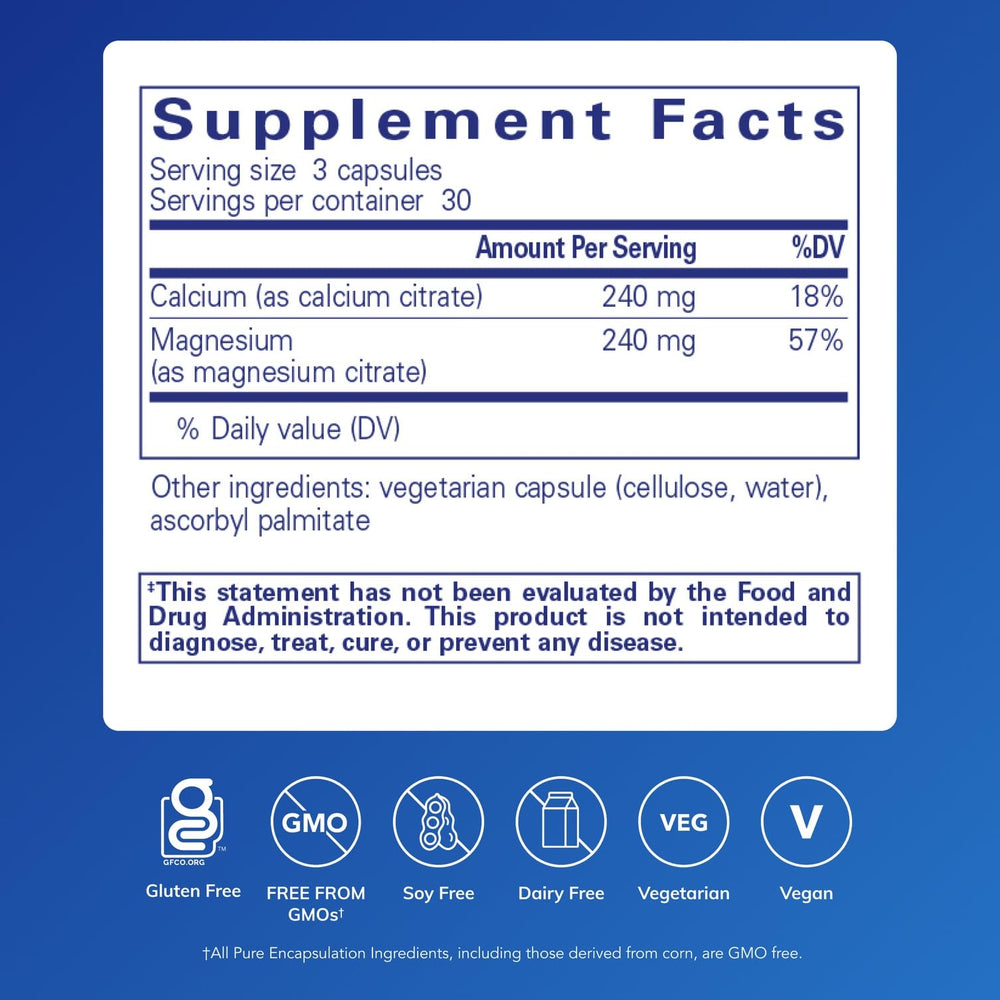 Calcium Magnesium Citrate 240g 90 capsules label