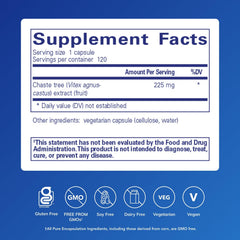 Label showing 225 mg Vitex extract per serving