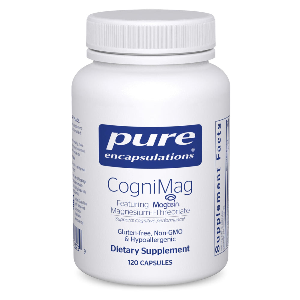 Pure Encapsulations CogniMag bottle for daily brain health support.