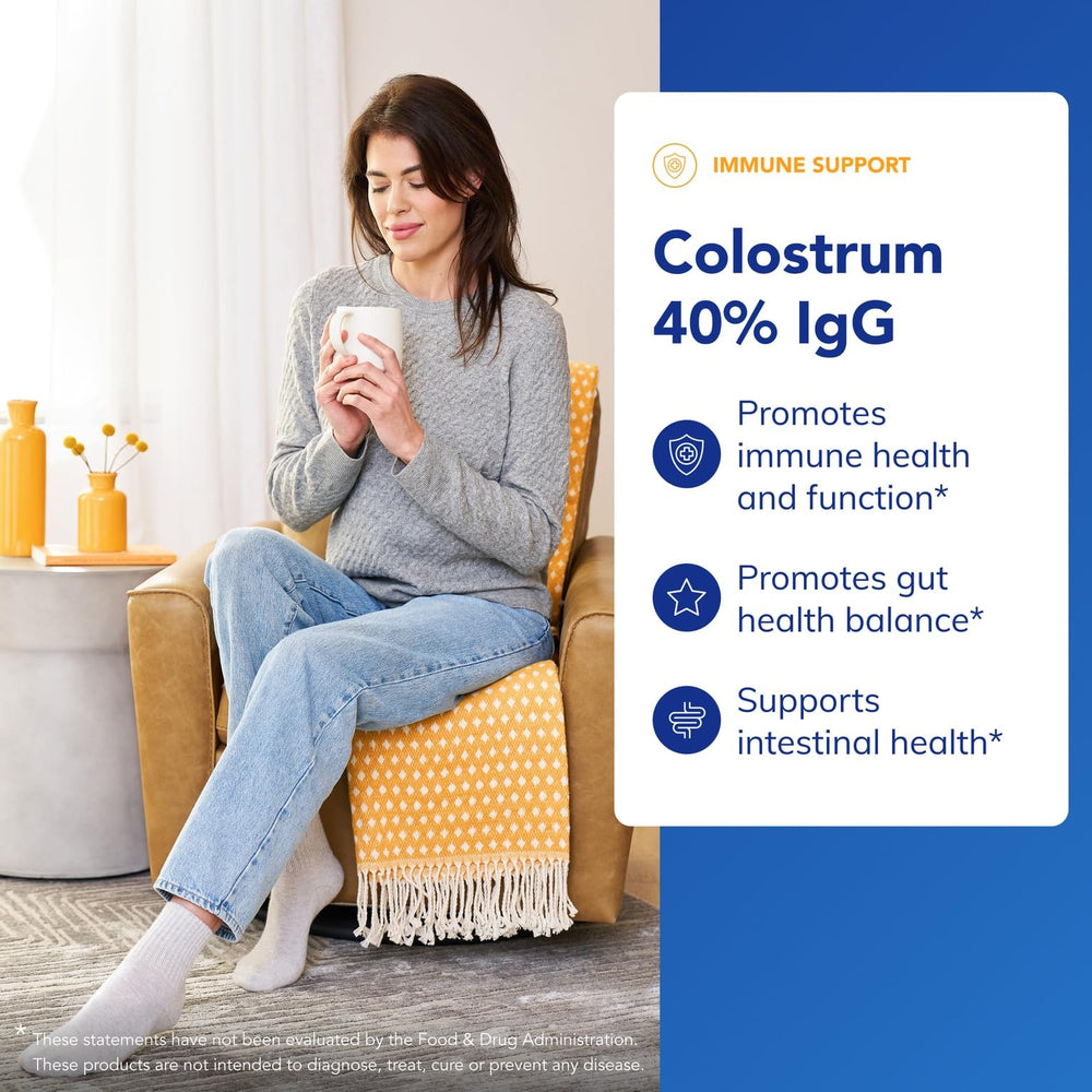 Pure Encapsulations Colostrum label highlighting 40% IgG.