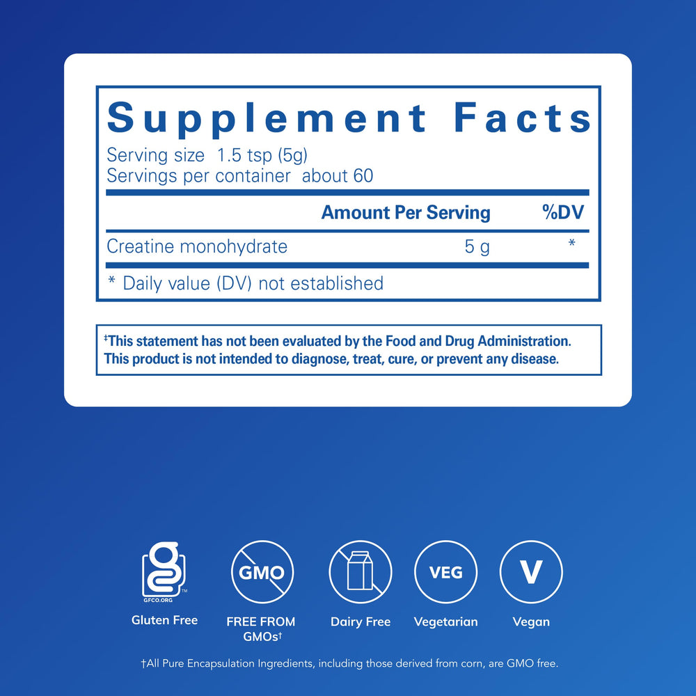 Creatine monohydrate powder scoop showing 5 g per serving