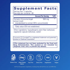 Pure Encapsulations Curcumin capsules close-up, non-GMO and vegan.