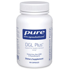 Front view of Pure Encapsulations DGL Plus bottle with 60 capsules